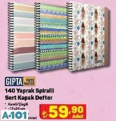 GIPTA 140 YAPRAK SPİRALLİ SERT KAPAK DEFTER